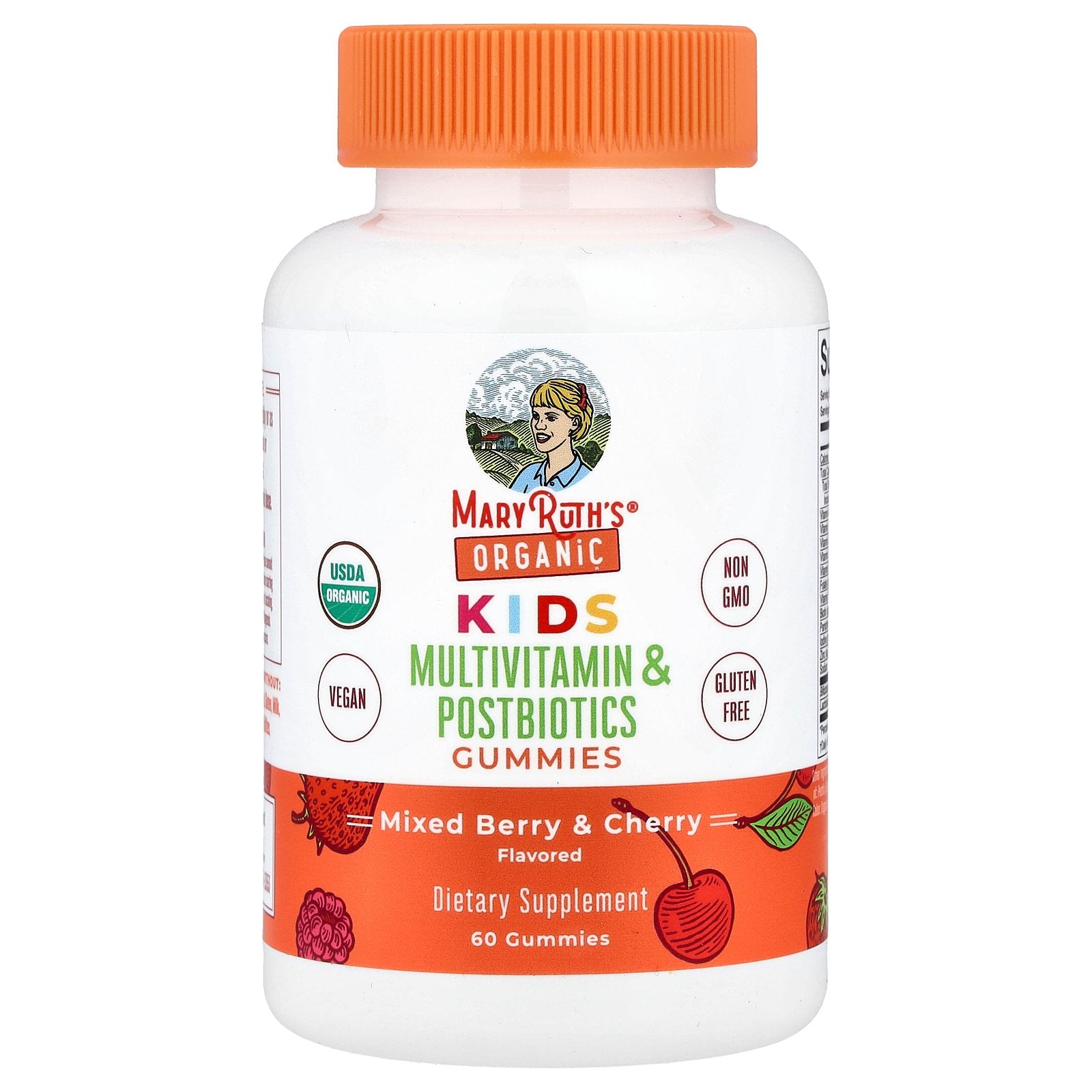 MaryRuth's, Organic Kids Multivitamin & Postbiotics Gummies, Mixed Berry & Cherry, 60 Gummies