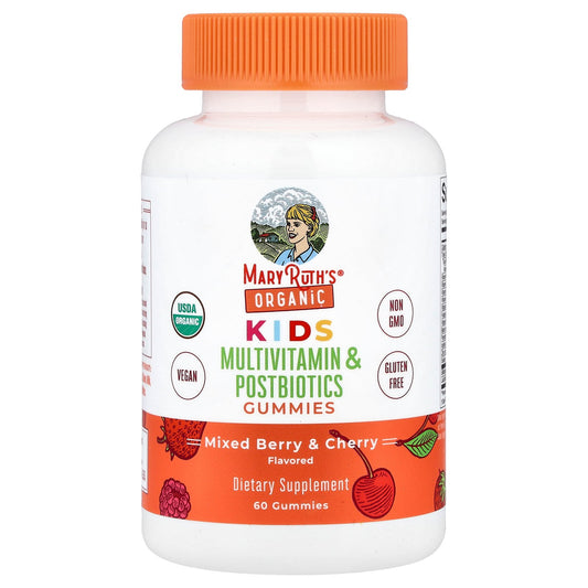 MaryRuth's, Organic Kids Multivitamin & Postbiotics Gummies, Mixed Berry & Cherry, 60 Gummies