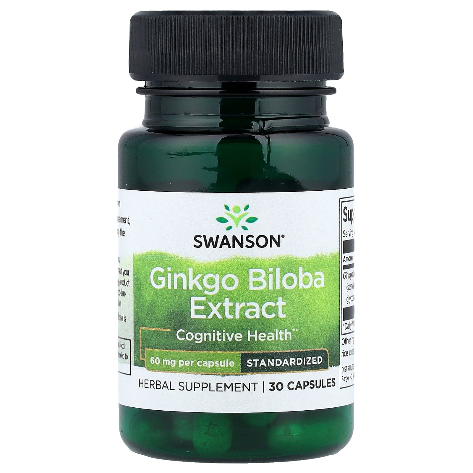 Swanson, Ginkgo Biloba Extract, Standardized, 60 mg, 30 Capsules