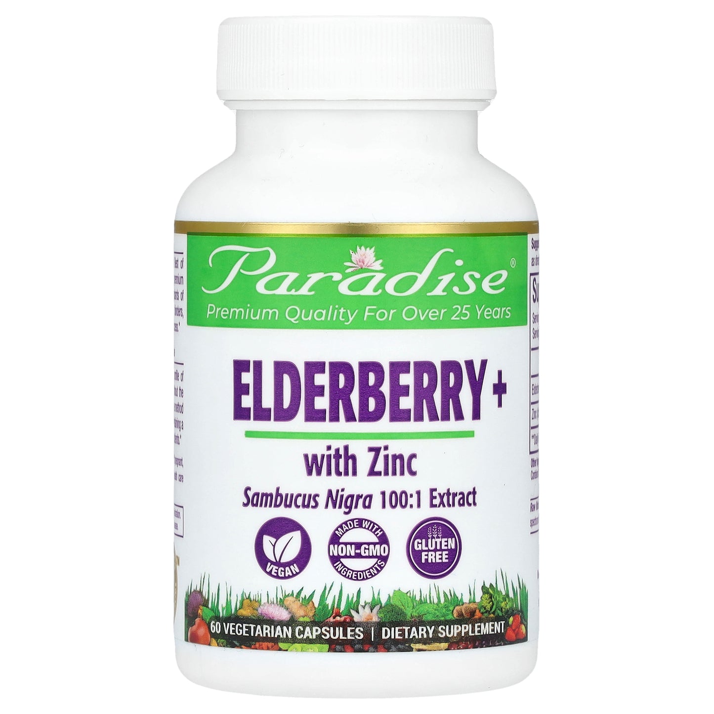 Paradise Herbs, Elderberry+ with Zinc, 60 Vegetarian Capsules