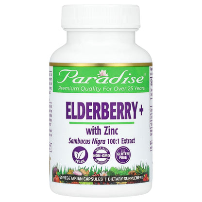 Paradise Herbs, Elderberry+ with Zinc, 60 Vegetarian Capsules