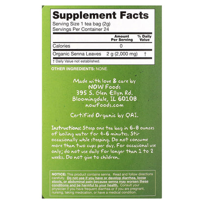 NOW Foods, Real Tea, Organic Senna Tea, Caffeine Free, 24 Tea Bags, 1.7 oz (48 g)