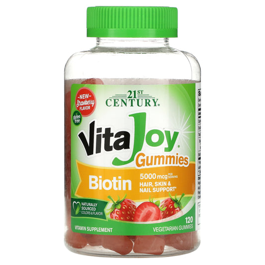 21st Century, VitaJoy Biotin Gummies, Strawberry Flavor, 5,000 mcg, 120 Vegetarian Gummies (2,500 mcg per Gummy)