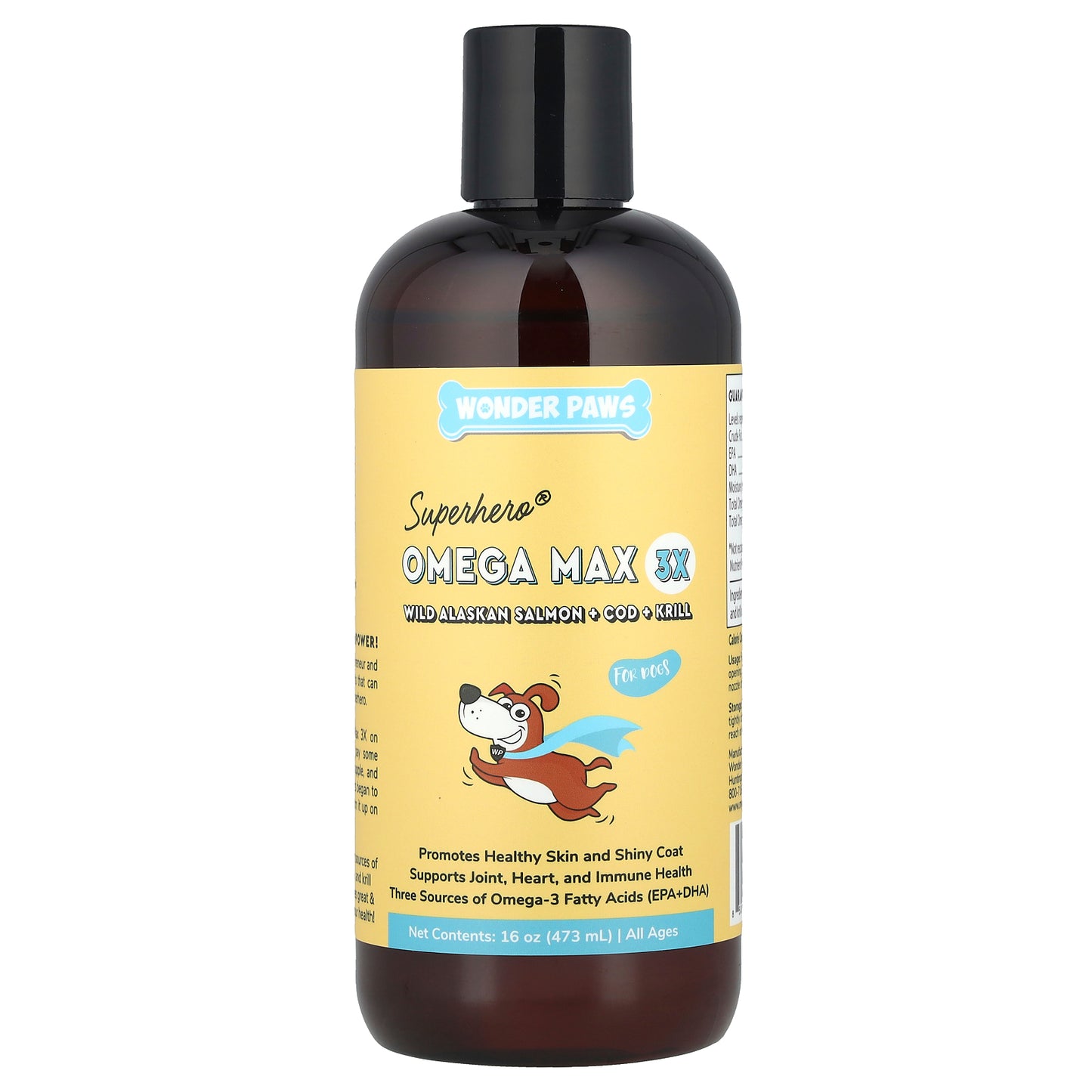 Wonder Paws, Superhero® Omega Max 3X, Fish Oil, Wild Alaskan Salmon + Cod + Krill, For Dogs, All Ages, 16 oz (473 ml)