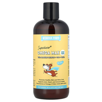 Wonder Paws, Superhero® Omega Max 3X, Fish Oil, Wild Alaskan Salmon + Cod + Krill, For Dogs, All Ages, 16 oz (473 ml)