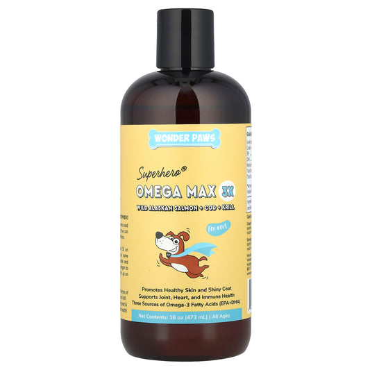 Wonder Paws, Superhero® Omega Max 3X, Fish Oil, Wild Alaskan Salmon + Cod + Krill, For Dogs, All Ages, 16 oz (473 ml)