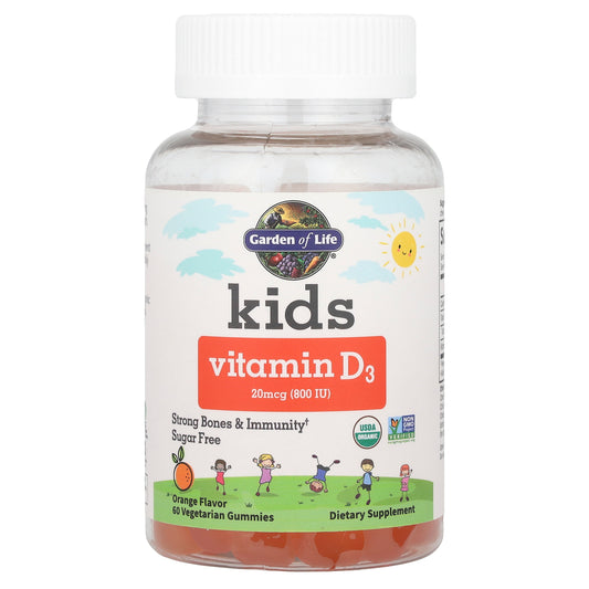 Garden of Life, Kids, Vitamin D3, Orange, 20 mcg (800 IU), 60 Vegetarian Gummies