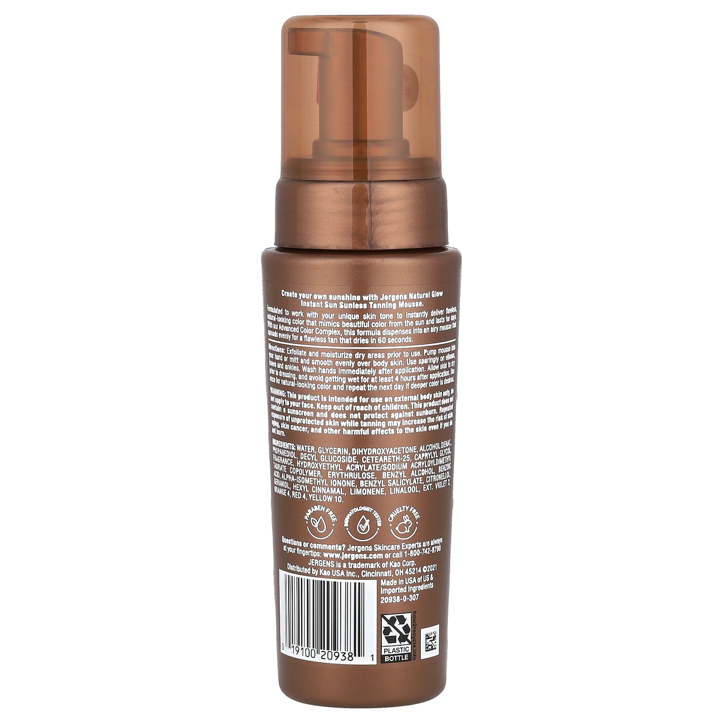 Jergens, Natural Glow, Instant Sun, Sunless Tanning Mousse, Deep Bronze, 6 fl oz (177 ml)