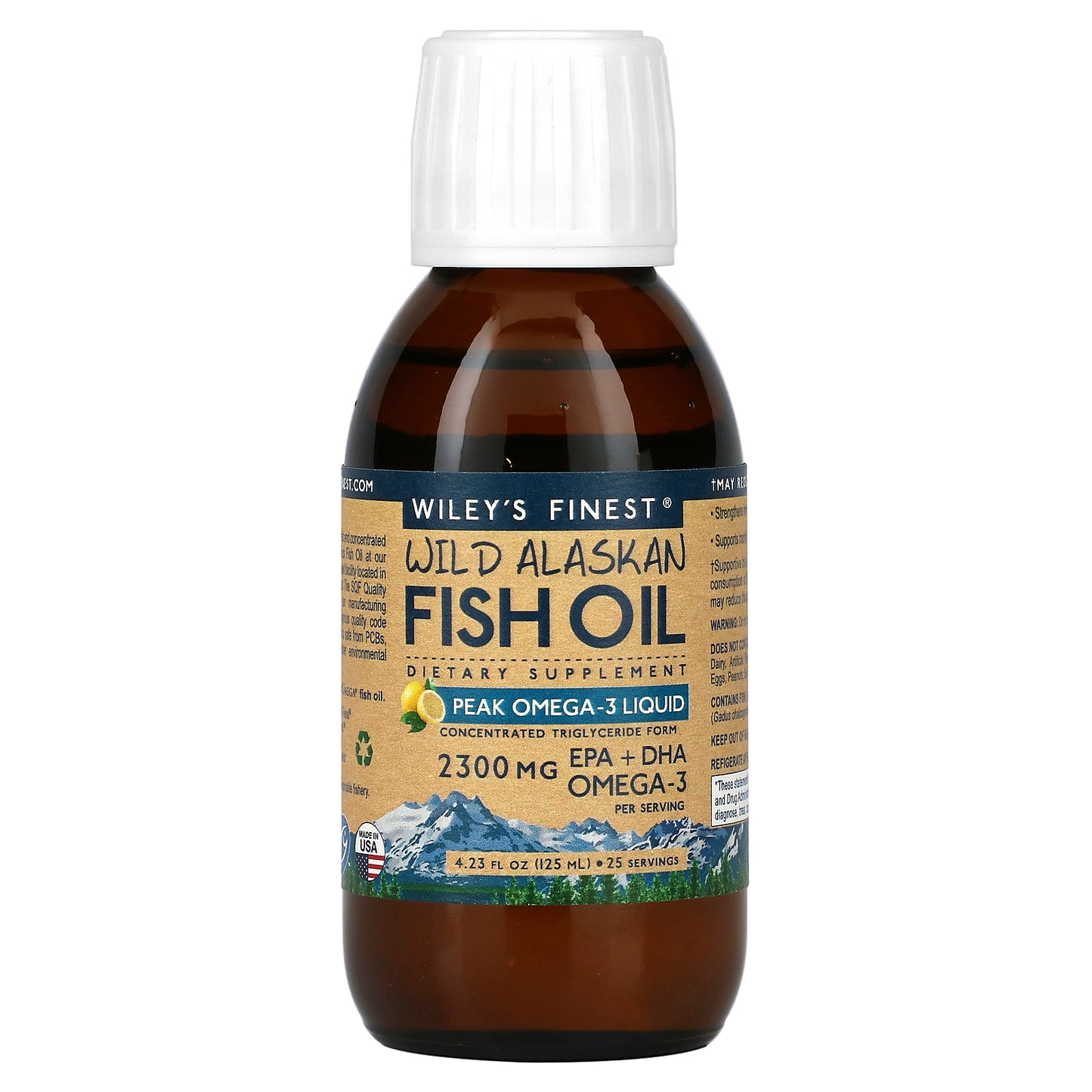 Wiley's Finest, Wild Alaskan Fish Oil, Peak Omega-3, Natural Lemon, 2,300 mg, 4.23 fl oz (125 ml)