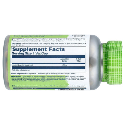 Solaray, Licorice, 450 mg, 100 VegCaps