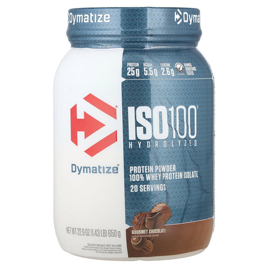 Dymatize, ISO100® Hydrolyzed, 100% Whey Protein Isolate, Gourmet Chocolate, 1.43 lb (650 g)