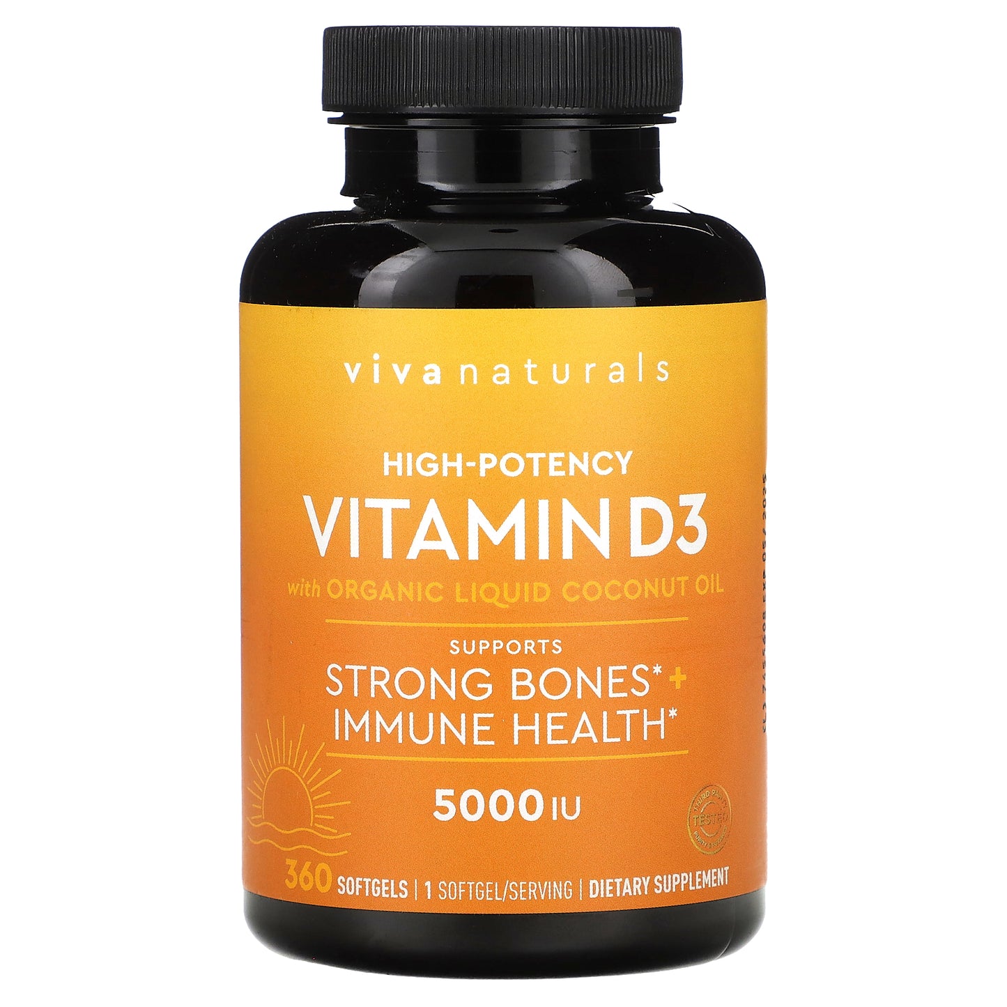 Viva Naturals, Vitamin D3 with Organic Liquid Coconut Oil, High-Potency, 5,000 IU, 360 Softgels