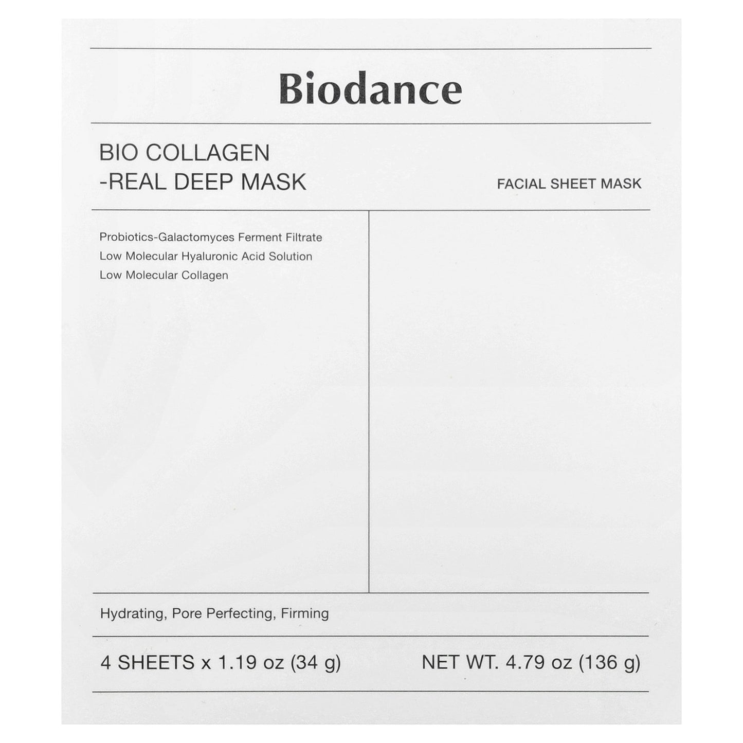 Biodance, Bio Collagen Real Deep Beauty Mask, 4 Sheets, 1.19 oz (34 g) Each