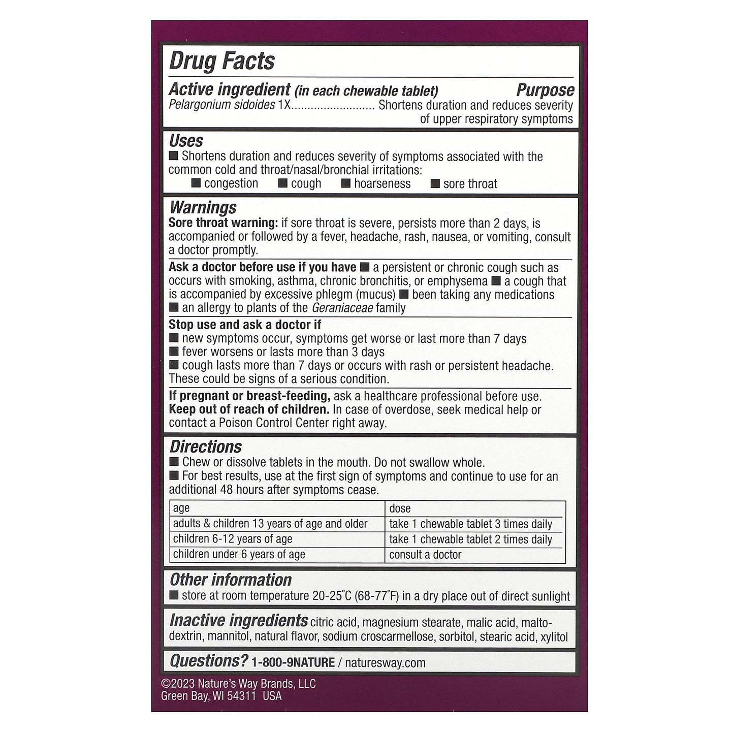 Nature's Way, Umcka, Kids Cold Relief, Non-Drowsy, For Ages 6+, Cherry , 10  Chewable Tablets