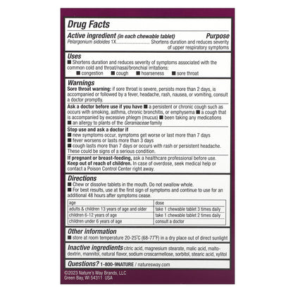 Nature's Way, Umcka, Kids Cold Relief, Non-Drowsy, For Ages 6+, Cherry , 10  Chewable Tablets