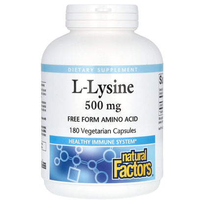Natural Factors, L-Lysine, 500 mg, 180 Vegetarian Capsules