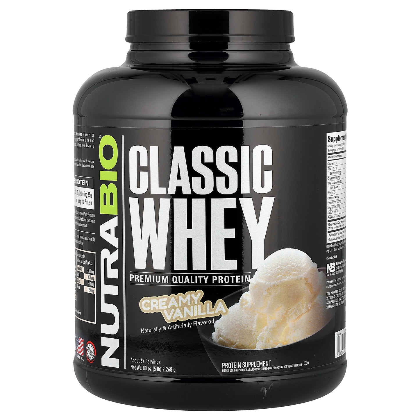 NutraBio, Classic Whey Protein, Creamy Vanilla, 5 lbs (2,268 g)