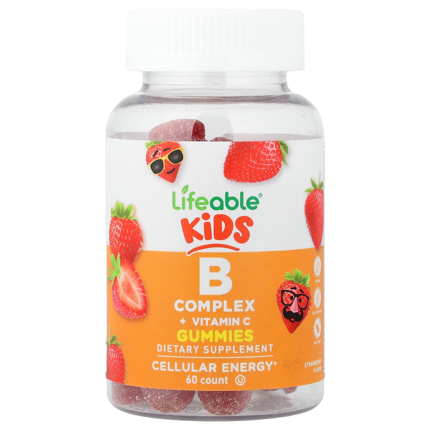 Lifeable, Kids B Complex + Vitamin C Gummies, Strawberry, 60 Gummies