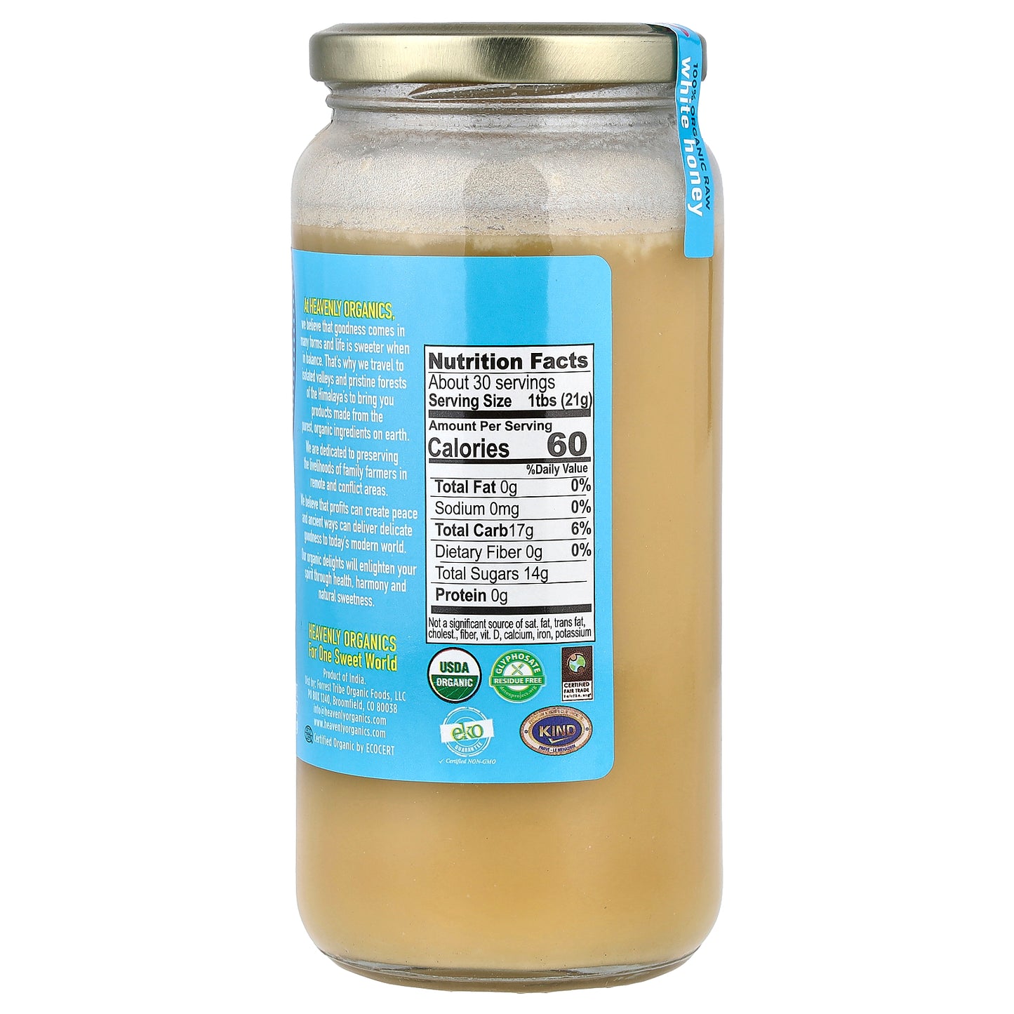Heavenly Organics, 100% Organic White Honey, Raw & Unfiltered, 22 oz (624 g)