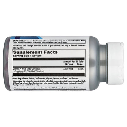 KAL, Beta Carotene, 7,500 mcg (25,000 IU), 100 Softgels