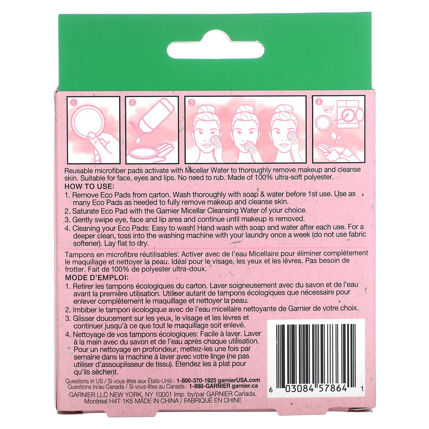 Garnier, SkinActive, Micellar Cleansing Eco Pads, 3 Pads