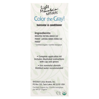 Light Mountain, Color the Gray! Natural Hair Color & Conditioner, Black, 7 oz (198 g)