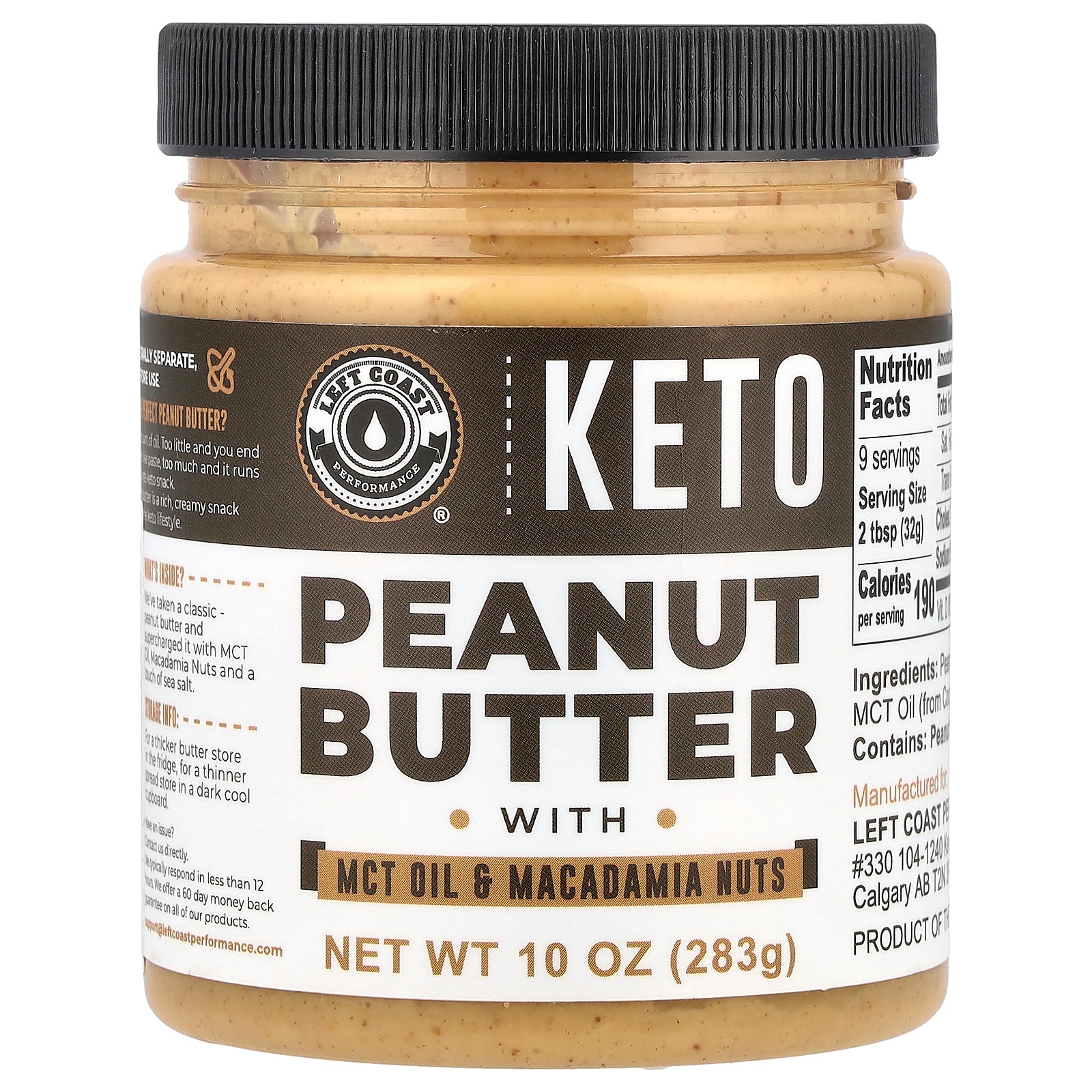 Left Coast Performance, Keto, Peanut Butter with MCT Oil & Macadamia Nuts, 10 oz (283 g)