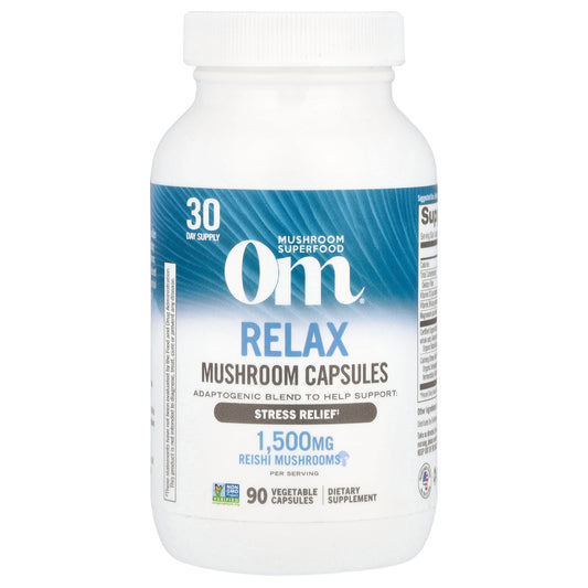 Om Mushrooms, Relax, Mushroom Capsules, 90 Vegetable Capsules