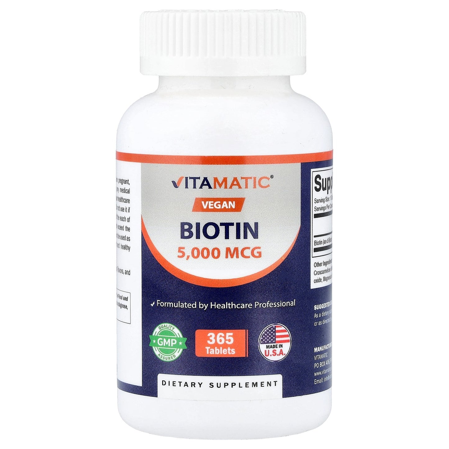 Vitamatic, Vegan Biotin, 5,000 mcg, 365 Tablets