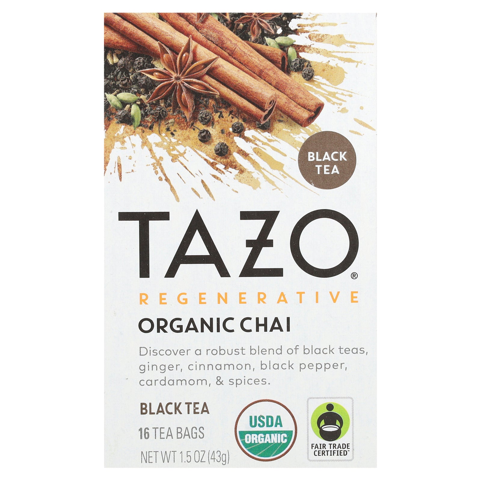 TAZO, Regenerative, Organic Chai, Black Tea, 16 Tea Bags, 1.5 oz (43 g)