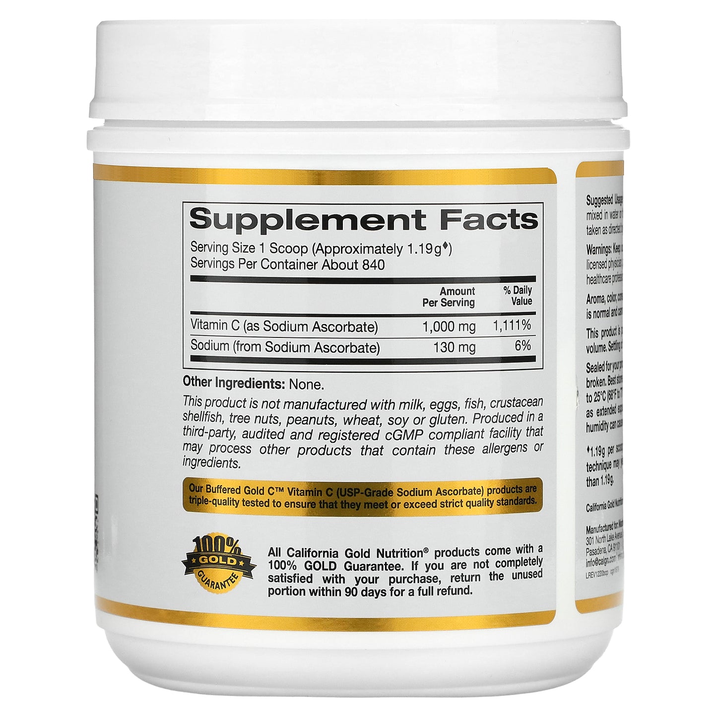 California Gold Nutrition, Buffered Gold C, Non-Acidic Vitamin C Powder, Sodium Ascorbate, 2.2 lb (1 kg)