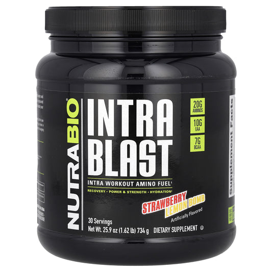 NutraBio, Intra Blast, Intra Workout Amino Fuel, Strawberry Lemon Bomb, 1.62 lb (734 g)