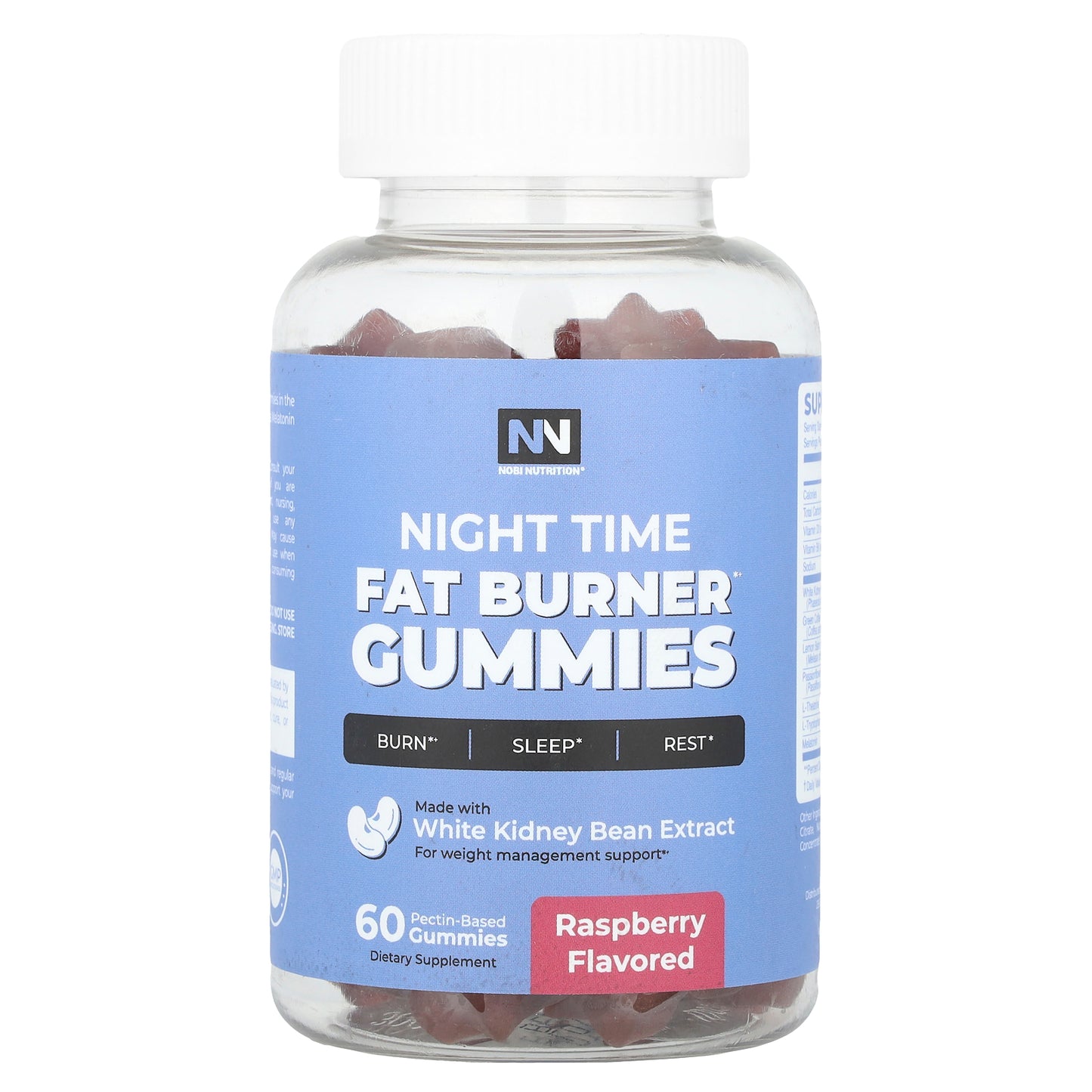 Nobi Nutrition, Night Time Fat Burner Gummies, Raspberry, 60 Pectin Based Gummies