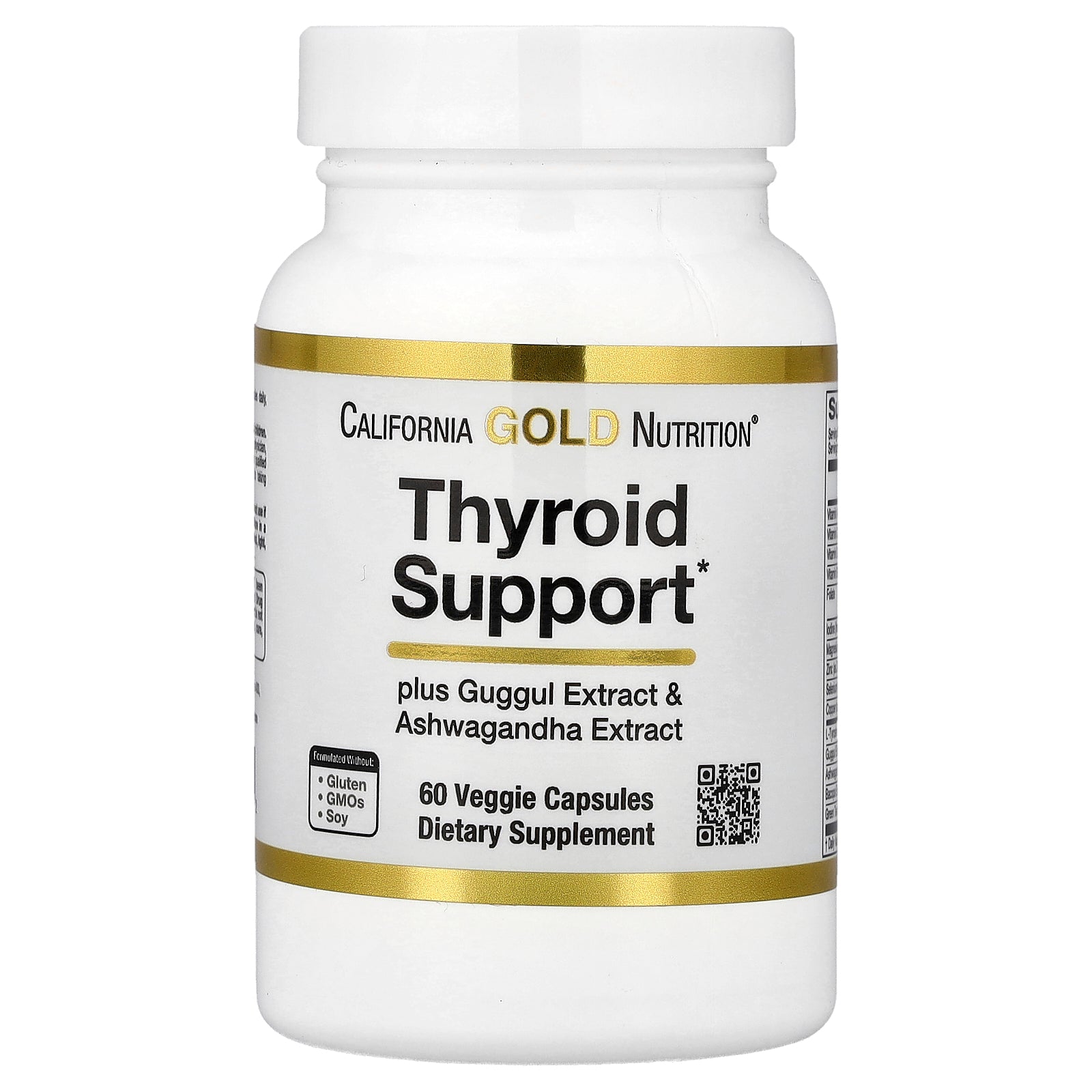 California Gold Nutrition, Thyroid Support with Guggul, Ashwagandha, Bacopa and Green Tea Extracts, 60 Veggie Capsules