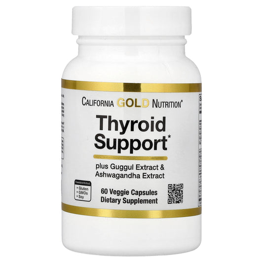 California Gold Nutrition, Thyroid Support with Guggul, Ashwagandha, Bacopa and Green Tea Extracts, 60 Veggie Capsules