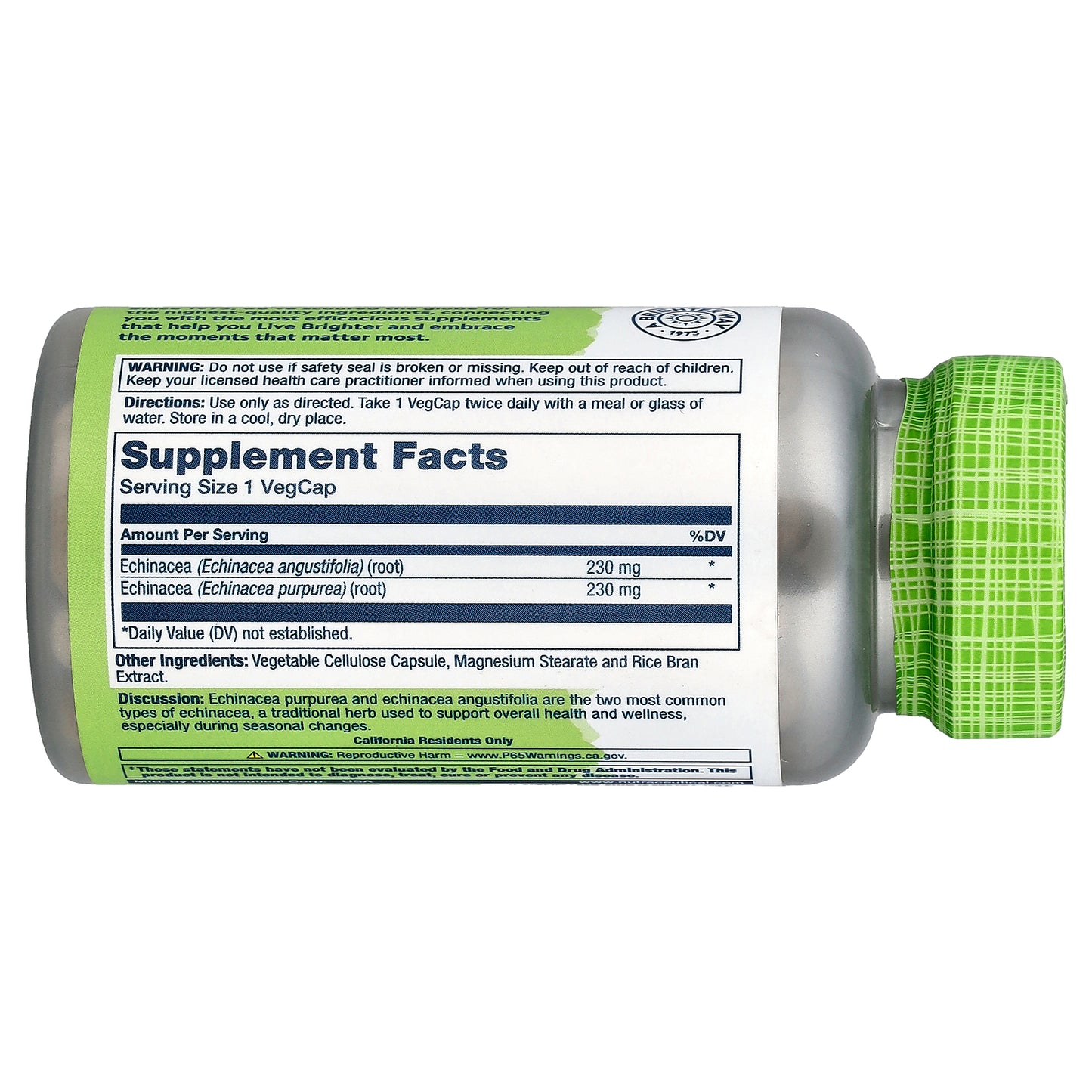 Solaray, True Herbs, Echinacea, Purpurea & Angustifolia, 460 mg, 100 VegCaps