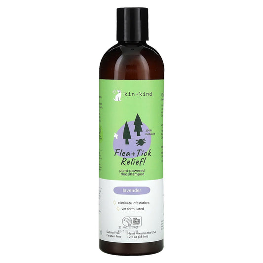 Kin+Kind, Flea + Tick Relief Dog Shampoo, Lavender, 12 fl oz (354 ml)