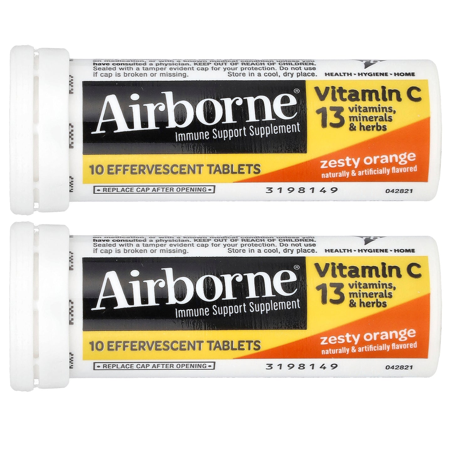 AirBorne, Immune Support Supplement, Zesty Orange, 2 Tubes, 10 Effervescent Tablets Each