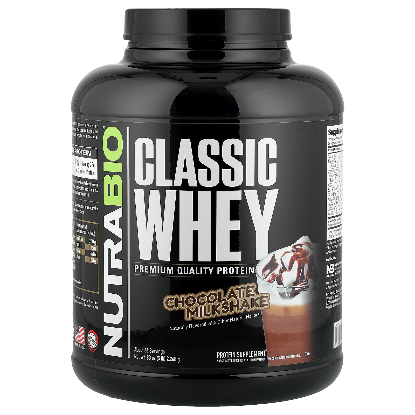 NutraBio, Classic Whey Protein, Chocolate Milkshake, 5 lbs (2,268 g)
