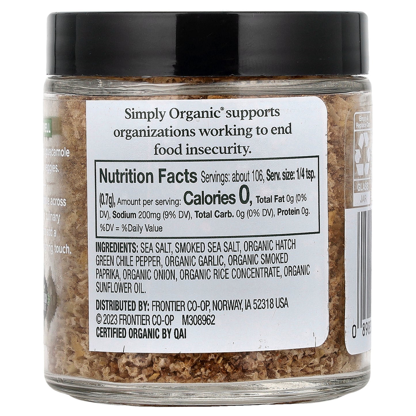 Simply Organic, Smoked Finishing Salt, Hatch Chile, 2.61 oz (74 g)