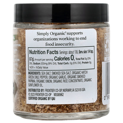 Simply Organic, Smoked Finishing Salt, Hatch Chile, 2.61 oz (74 g)