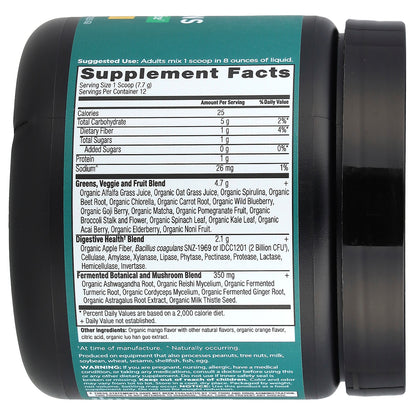 Ancient Nutrition, Organic SuperGreens, Mango, 3.3 oz (92.5 g)