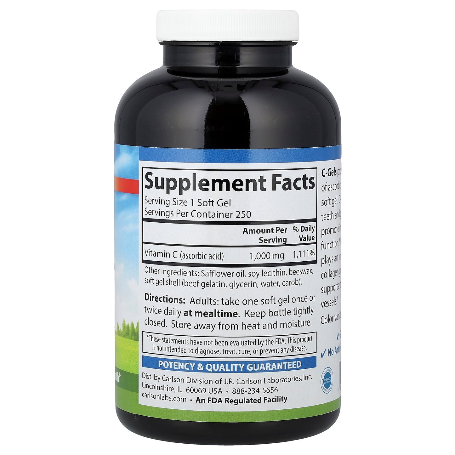 Carlson, C-Gels, Vitamin C, 1,000 mg, 250 Soft Gels
