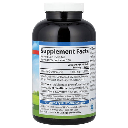 Carlson, C-Gels, Vitamin C, 1,000 mg, 250 Soft Gels