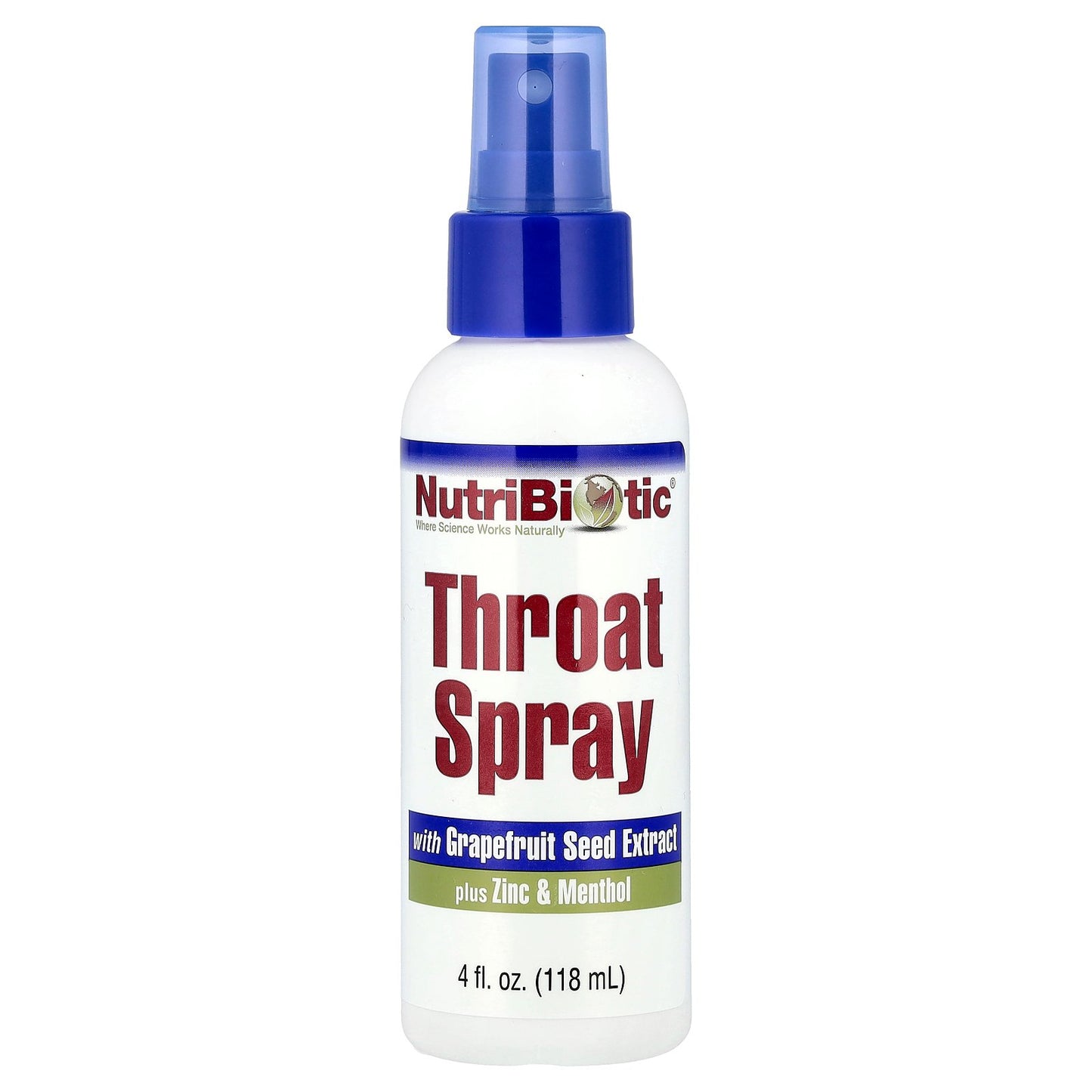 NutriBiotic, Throat Spray with Grapefruit Seed Extract plus Zinc & Menthol, 4 fl oz (118 ml)