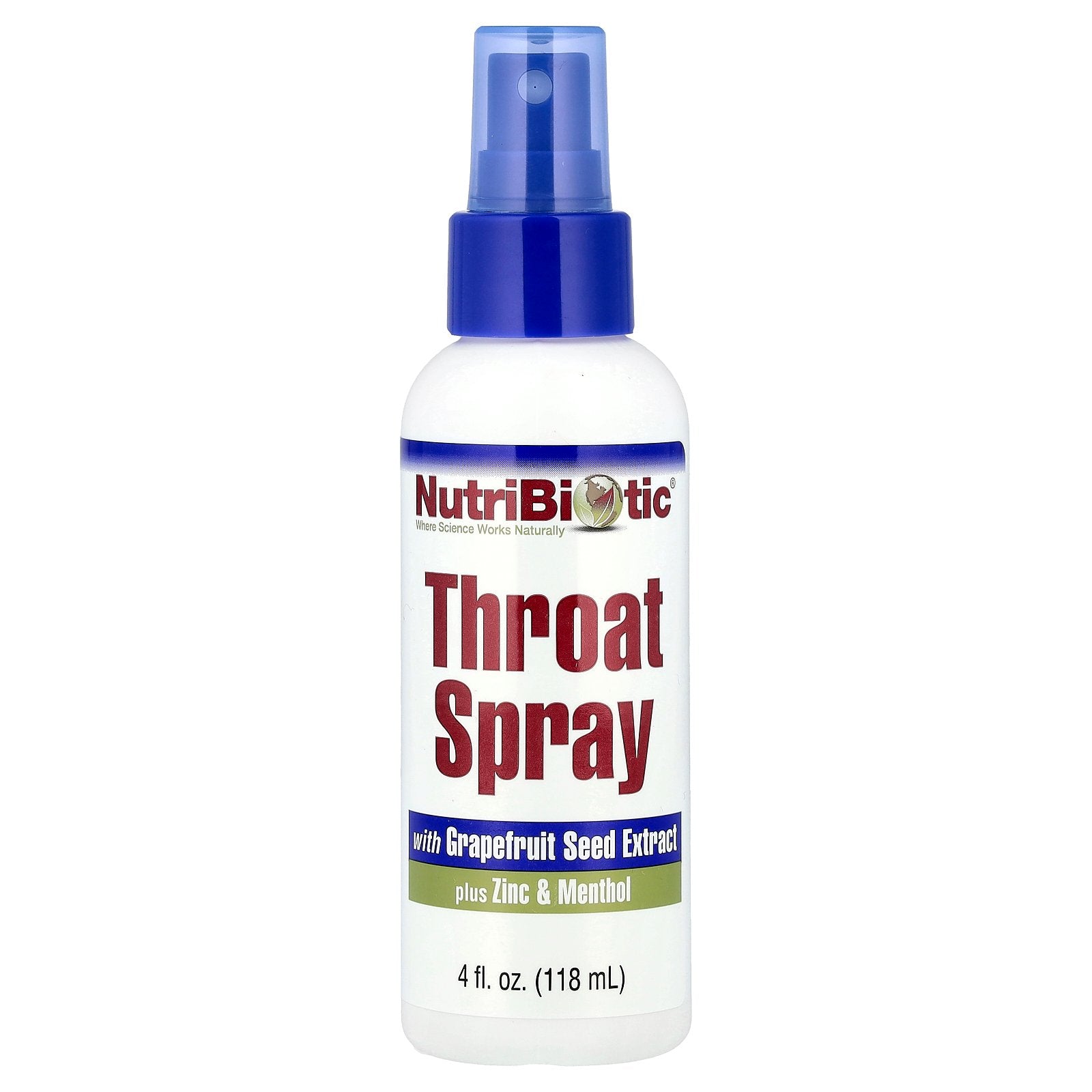 NutriBiotic, Throat Spray with Grapefruit Seed Extract plus Zinc & Menthol, 4 fl oz (118 ml)