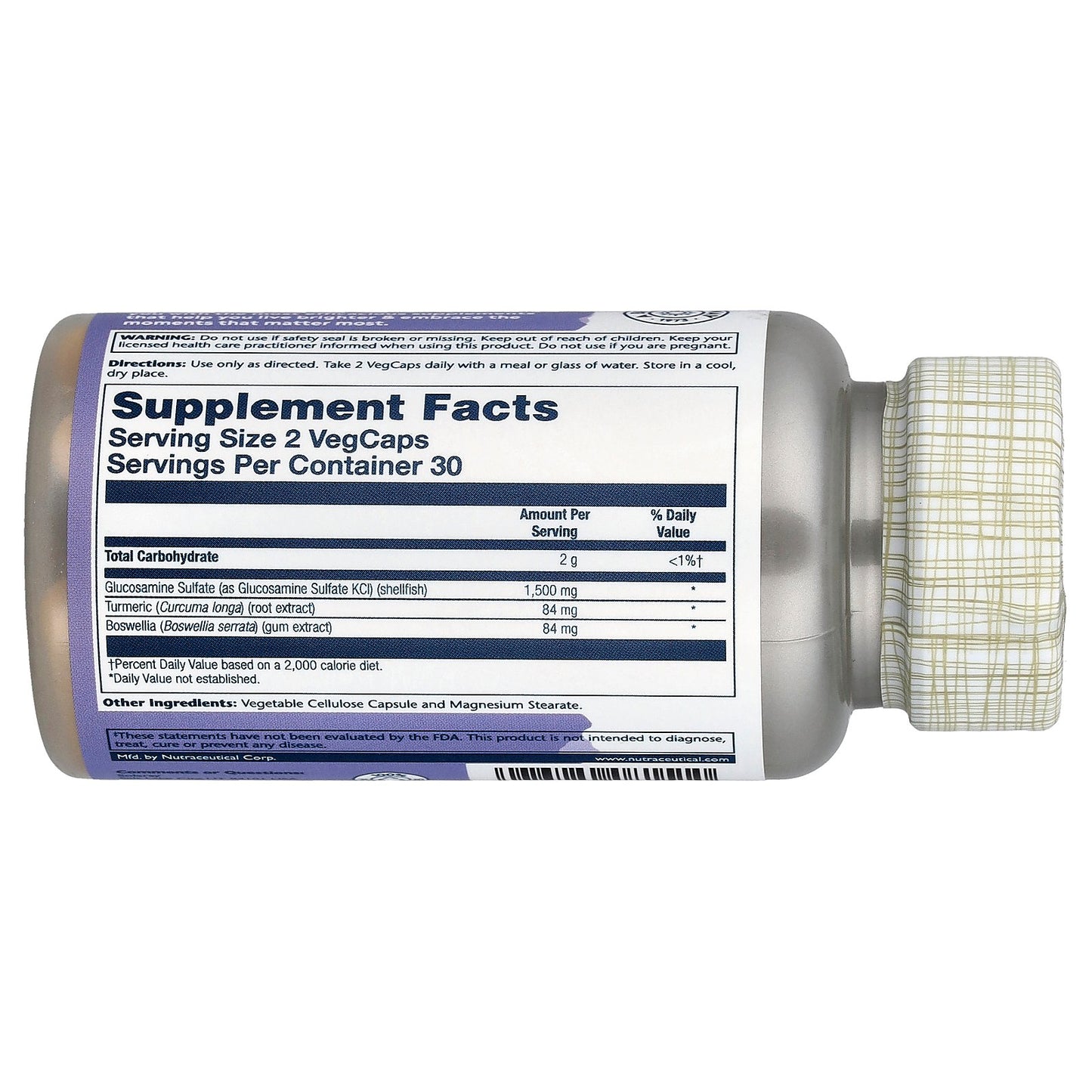 Solaray, Glucosamine Sulfate, with Turmeric & Boswellia, 60 Vegcaps