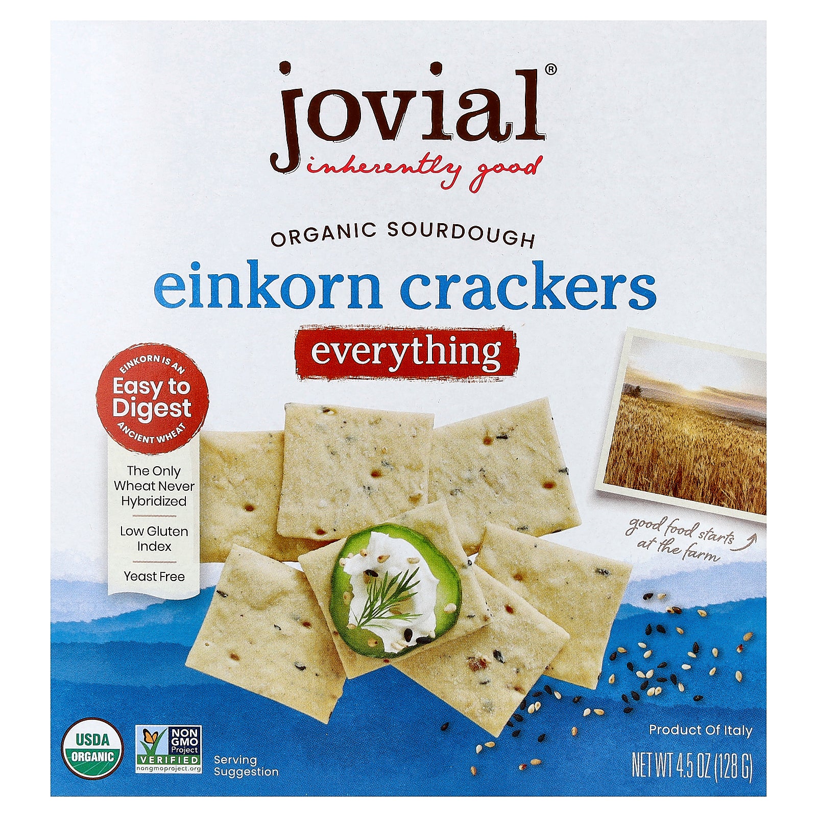 Jovial, Organic Sourdough Einkorn Crackers, Everything, 4.5 oz (128 g)