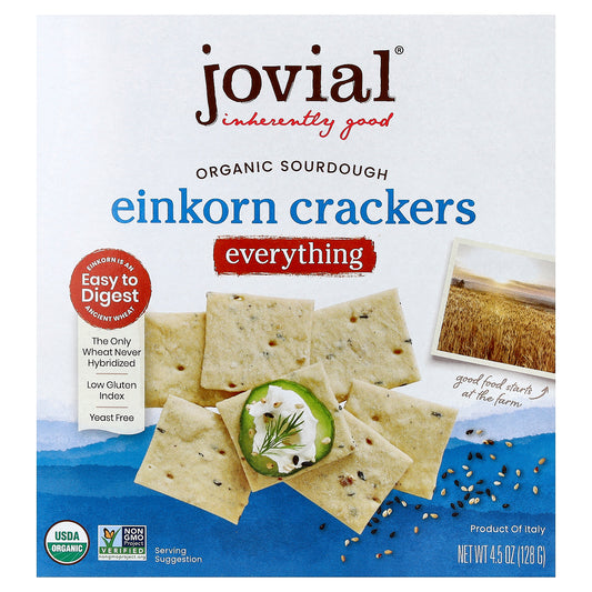 Jovial, Organic Sourdough Einkorn Crackers, Everything, 4.5 oz (128 g)