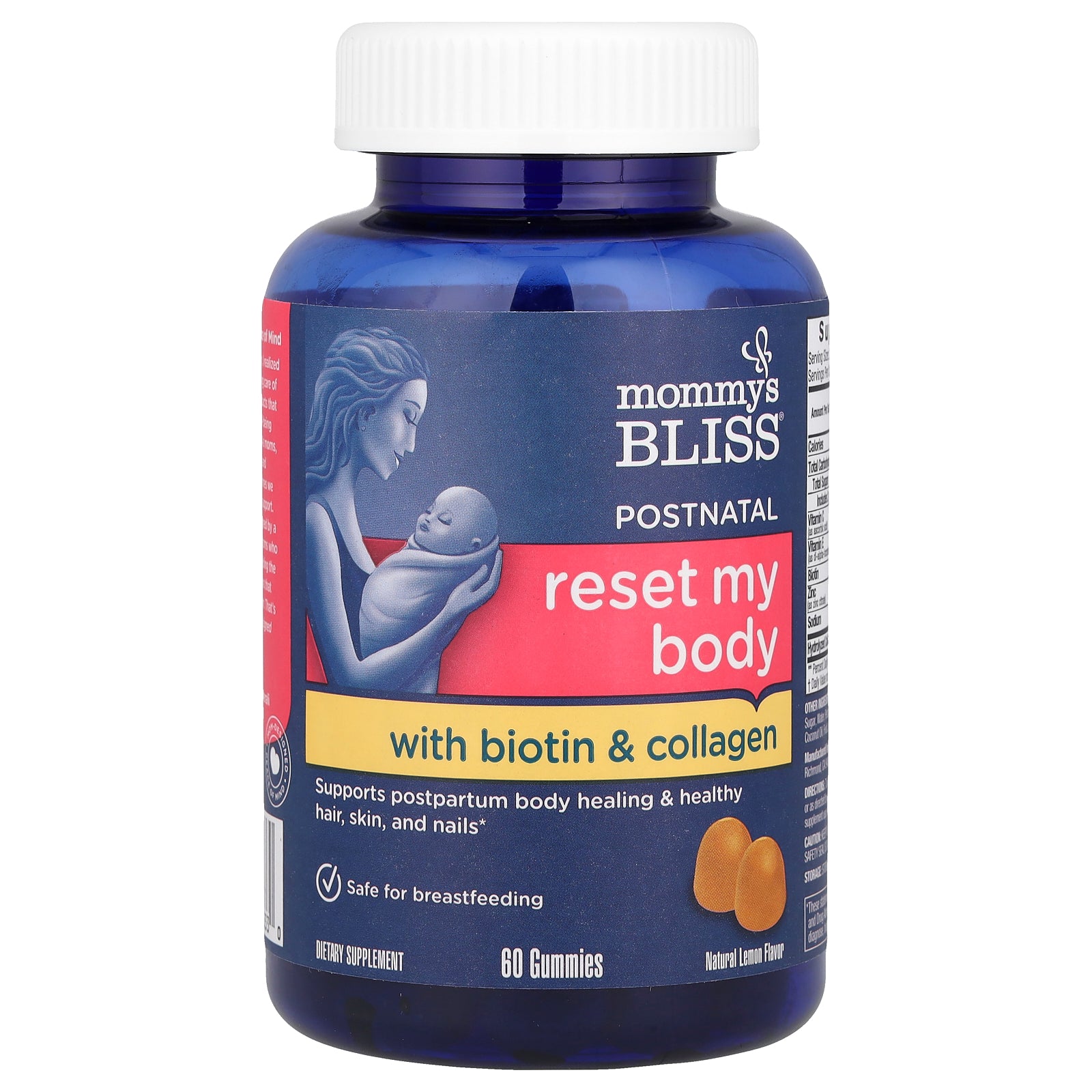 Mommy's Bliss, Postnatal Reset My Body With Biotin & Collagen, Natural Lemon, 60 Gummies